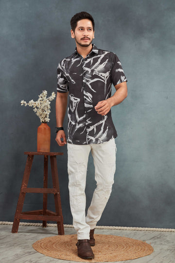 Shirt Black Men's Cotton Printed Outfit - BOWLIFESTYLE