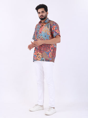 BOWLIFESTYLE Cotton Blend Regular Fit Printed Half Sleeves Men's Casual Shirt - Multicolor