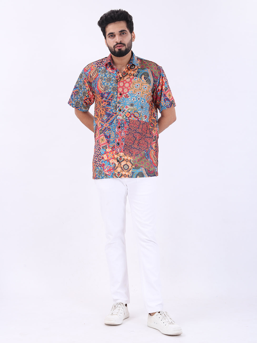 BOWLIFESTYLE Cotton Blend Regular Fit Printed Half Sleeves Men's Casual Shirt - Multicolor