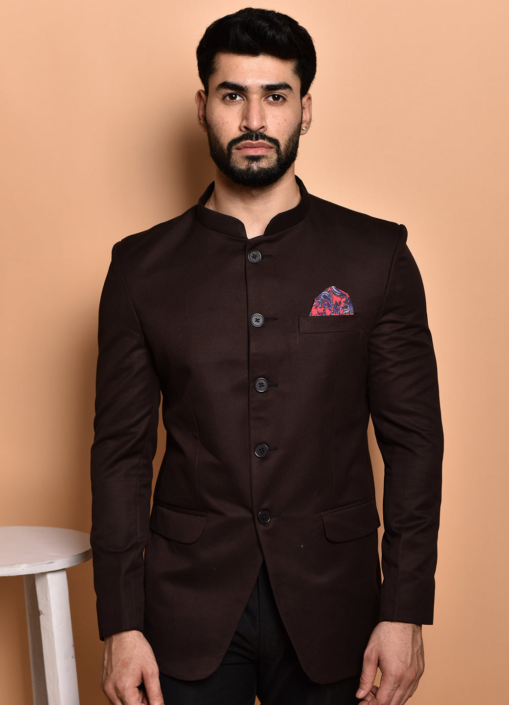 BOWLIFESTYLE Brown Cotton Blend Solid Blazer