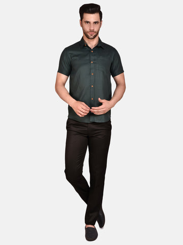 Green Cotton Linen Shirt for Men | Solid Shirt | PRINTCULTR