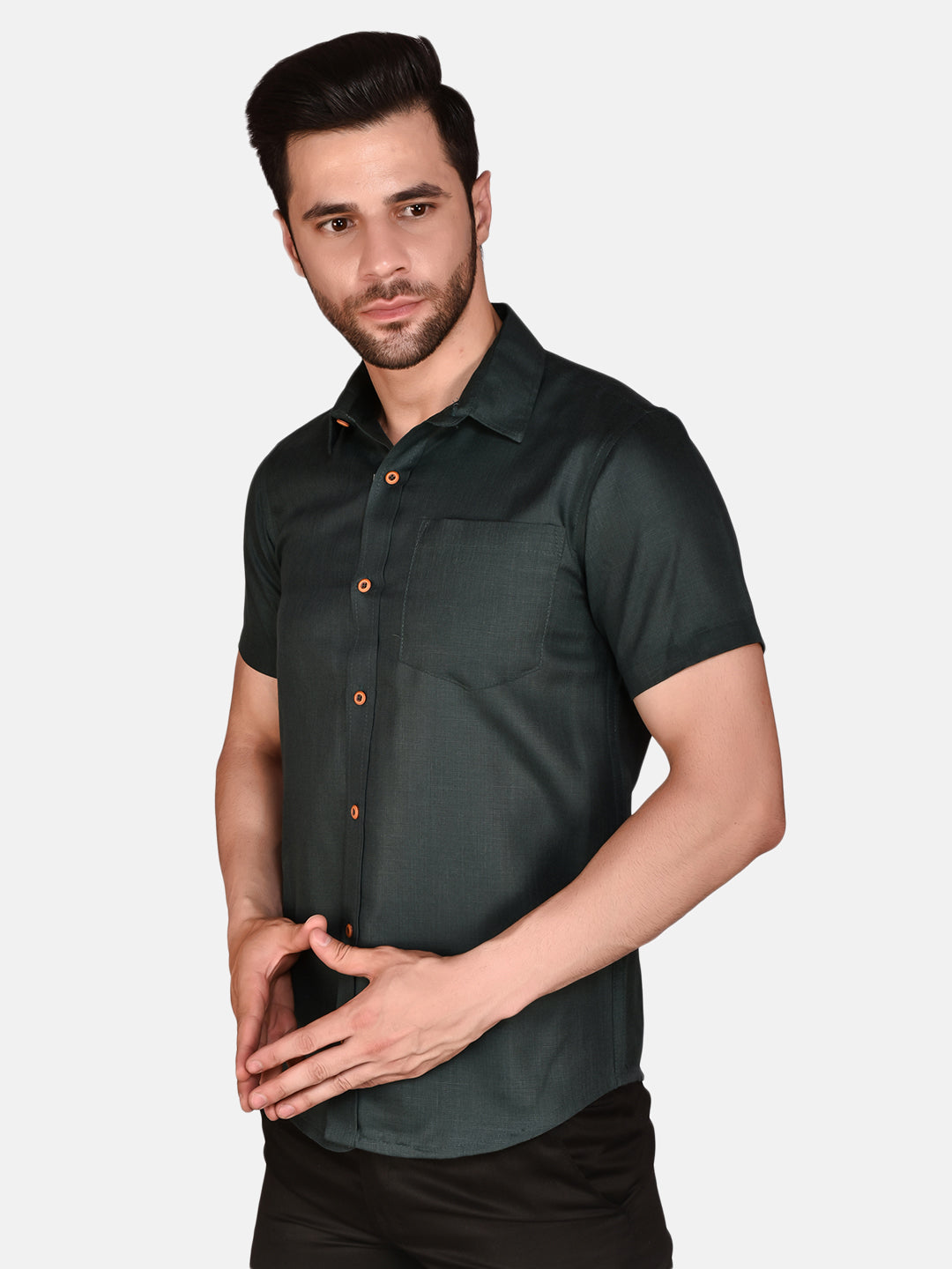 Green Cotton Linen Shirt for Men | Solid Shirt | PRINTCULTR