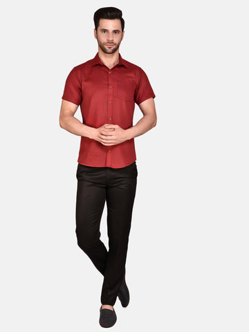 Maroon Cotton Linen Solid Shirt for Men - PRINTCULTR