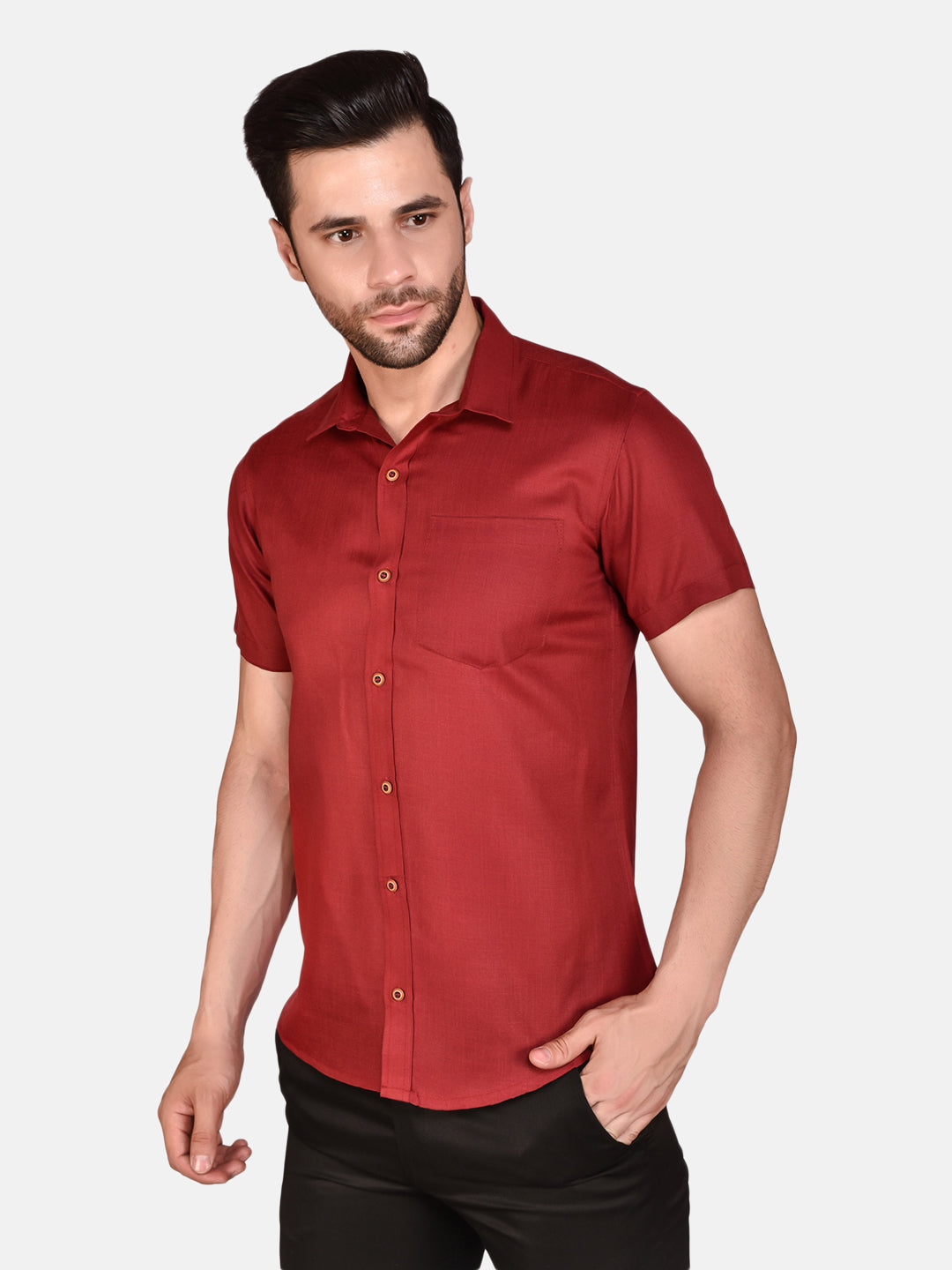 Maroon Cotton Linen Solid Shirt for Men - PRINTCULTR