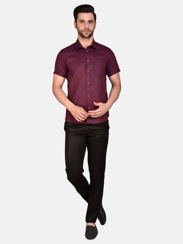 Brown Cotton Linen Solid Shirt for Men | PRINTCULTR