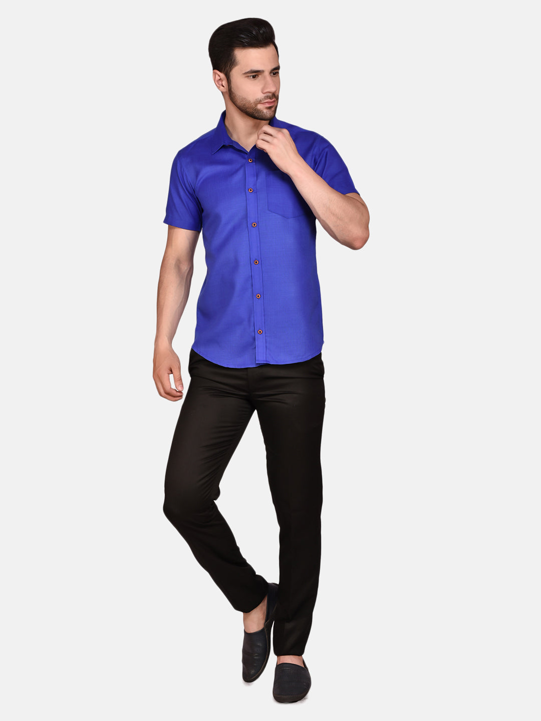 Royal Blue Cotton Linen Shirt for Men - PRINTCULTR