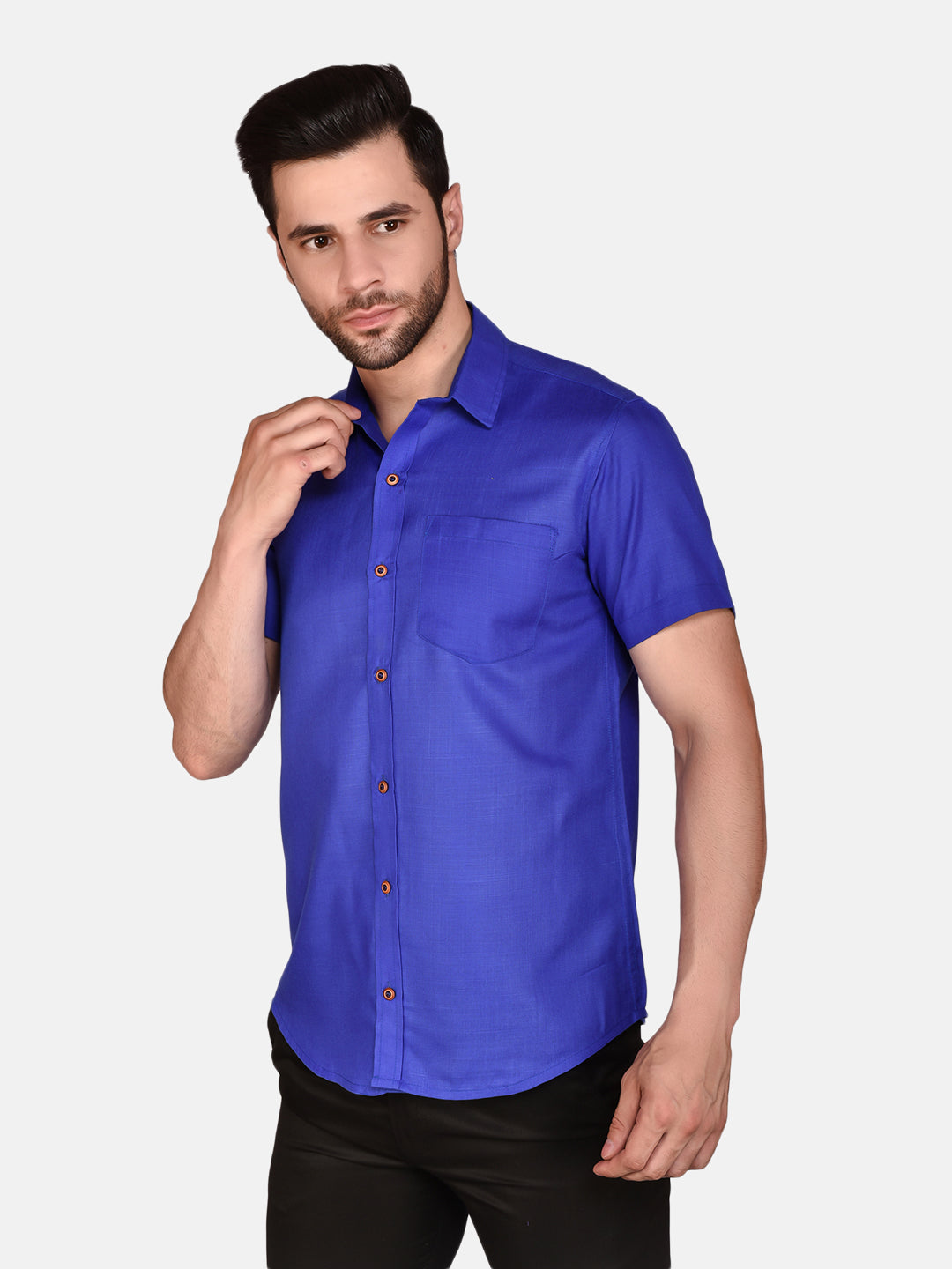 Royal Blue Cotton Linen Shirt for Men - PRINTCULTR