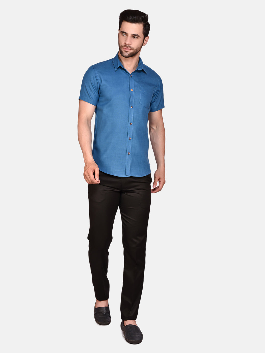 Blue Cotton Linen Solid Shirt for Men | PRINTCULTR