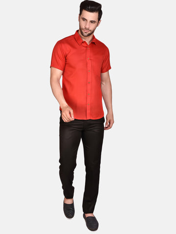 Red Cotton Linen Solid Shirt for Men - Stylish & Comfy | PRINTCULTR