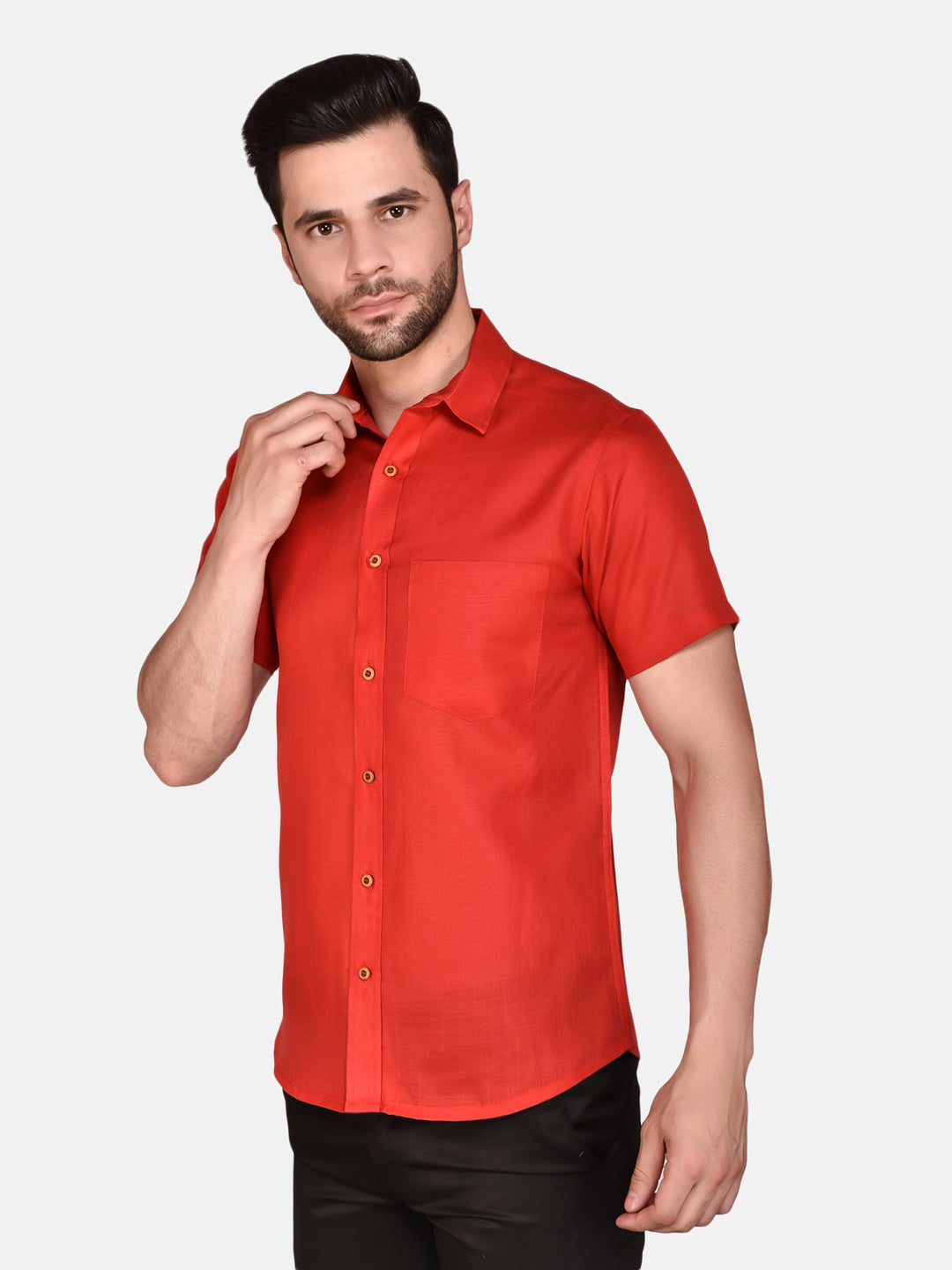 Red Cotton Linen Solid Shirt for Men - Stylish & Comfy | PRINTCULTR