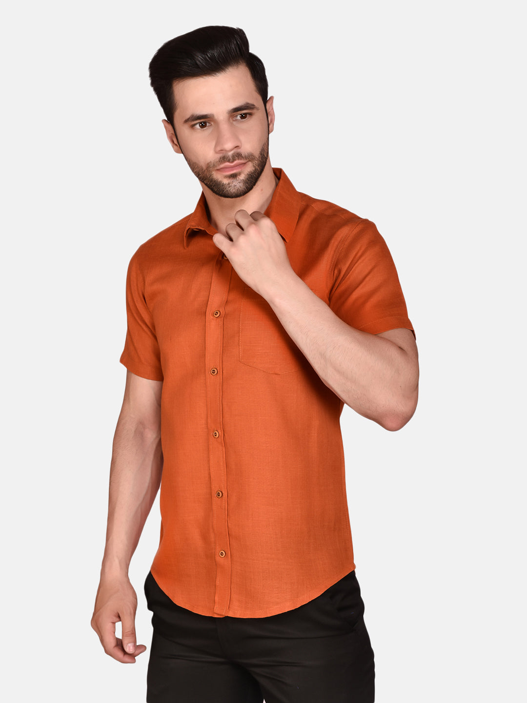 Orange Cotton Linen Shirt for Men - Stylish & Comfortable | PRINTCULTR