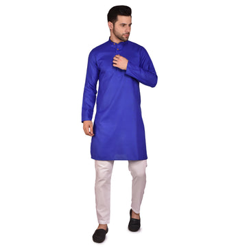 BOWLIFESTYLE Royal Blue Solid Cotton Kurta Pant Set