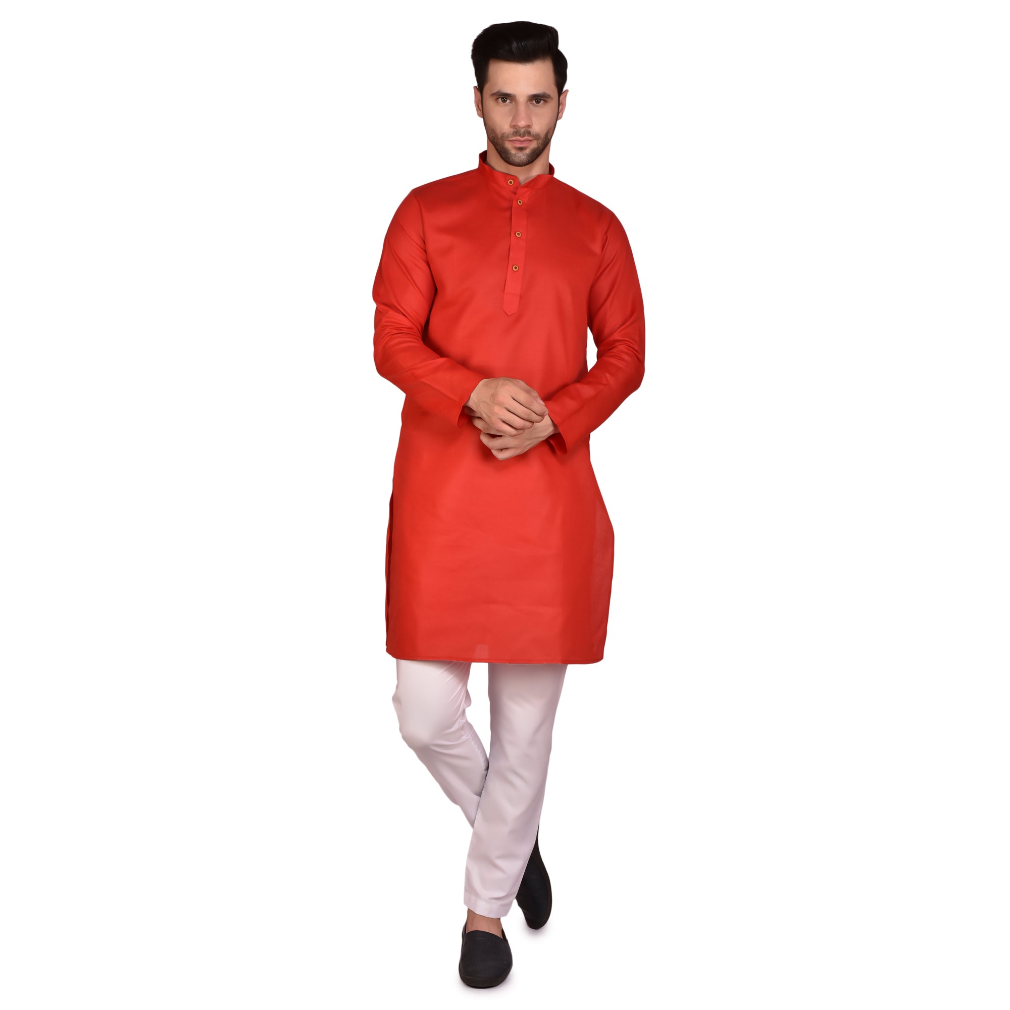 BOWLIFESTYLE Red Solid Cotton Kurta Pant Set