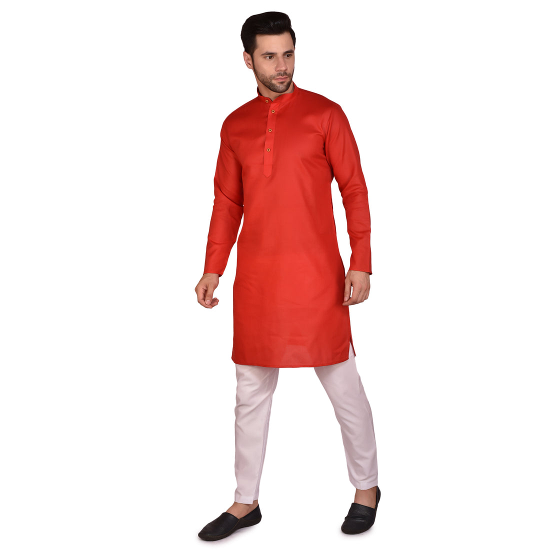 BOWLIFESTYLE Red Solid Cotton Kurta Pant Set