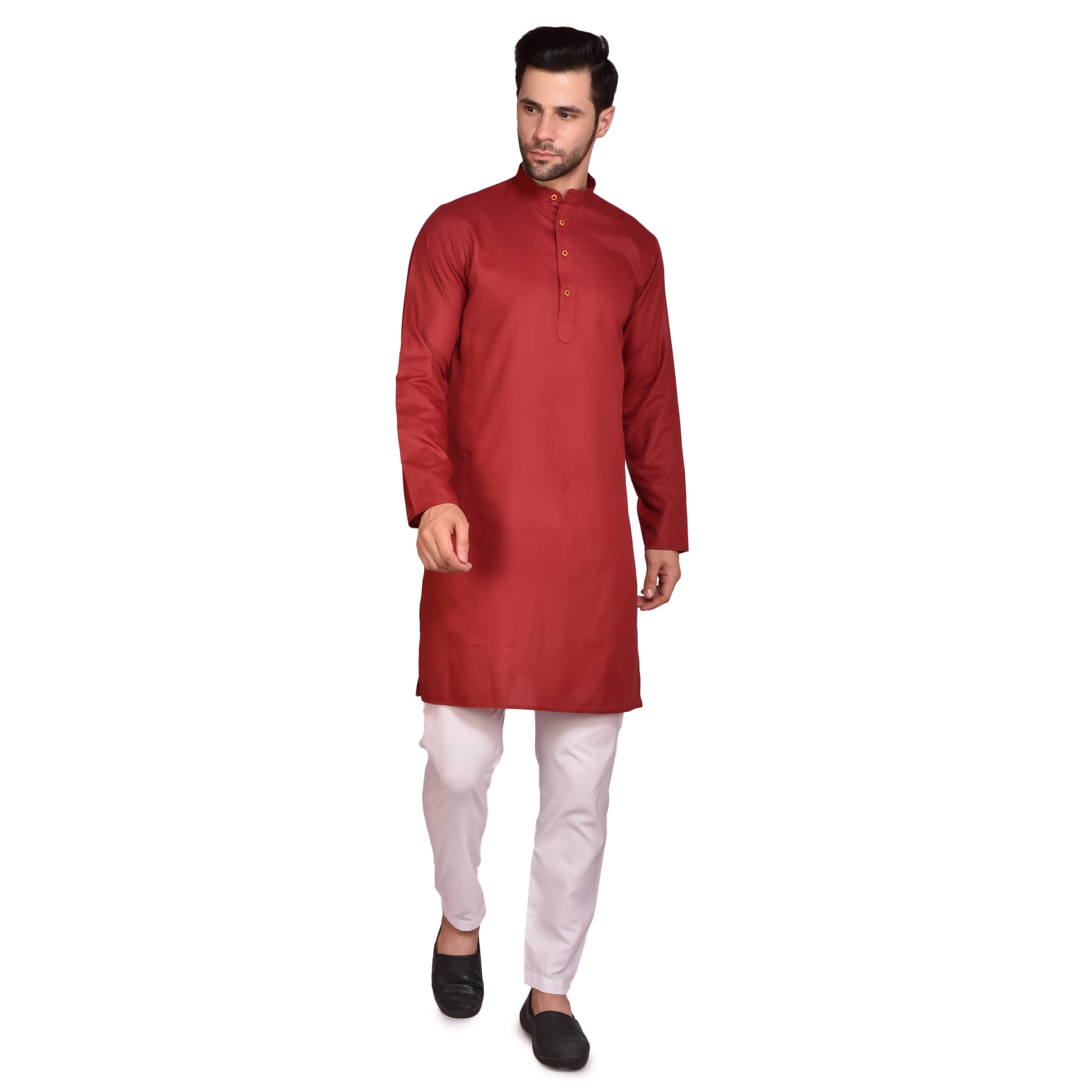 BOWLIFESTYLE Maroon Solid Cotton Kurta Pant Set