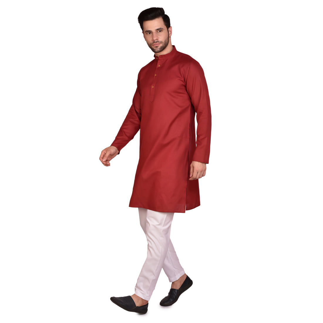 BOWLIFESTYLE Maroon Solid Cotton Kurta Pant Set