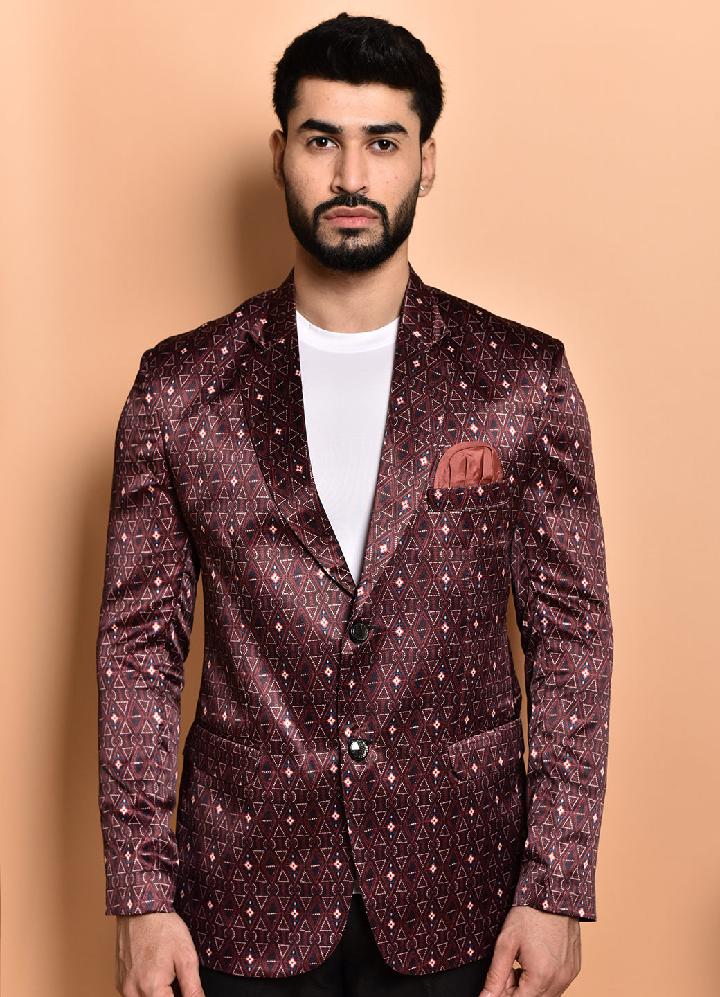 BOWLIFESTYLE Brown Multi Cotton Blend Printed Blazer