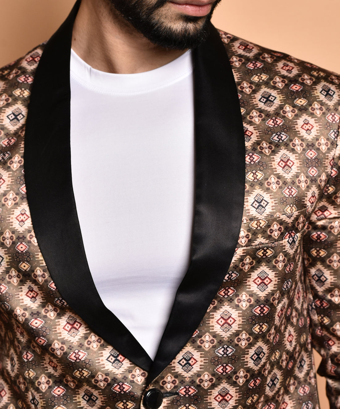 BOWLIFESTYLE Brown Multi Cotton Blend Printed Blazer