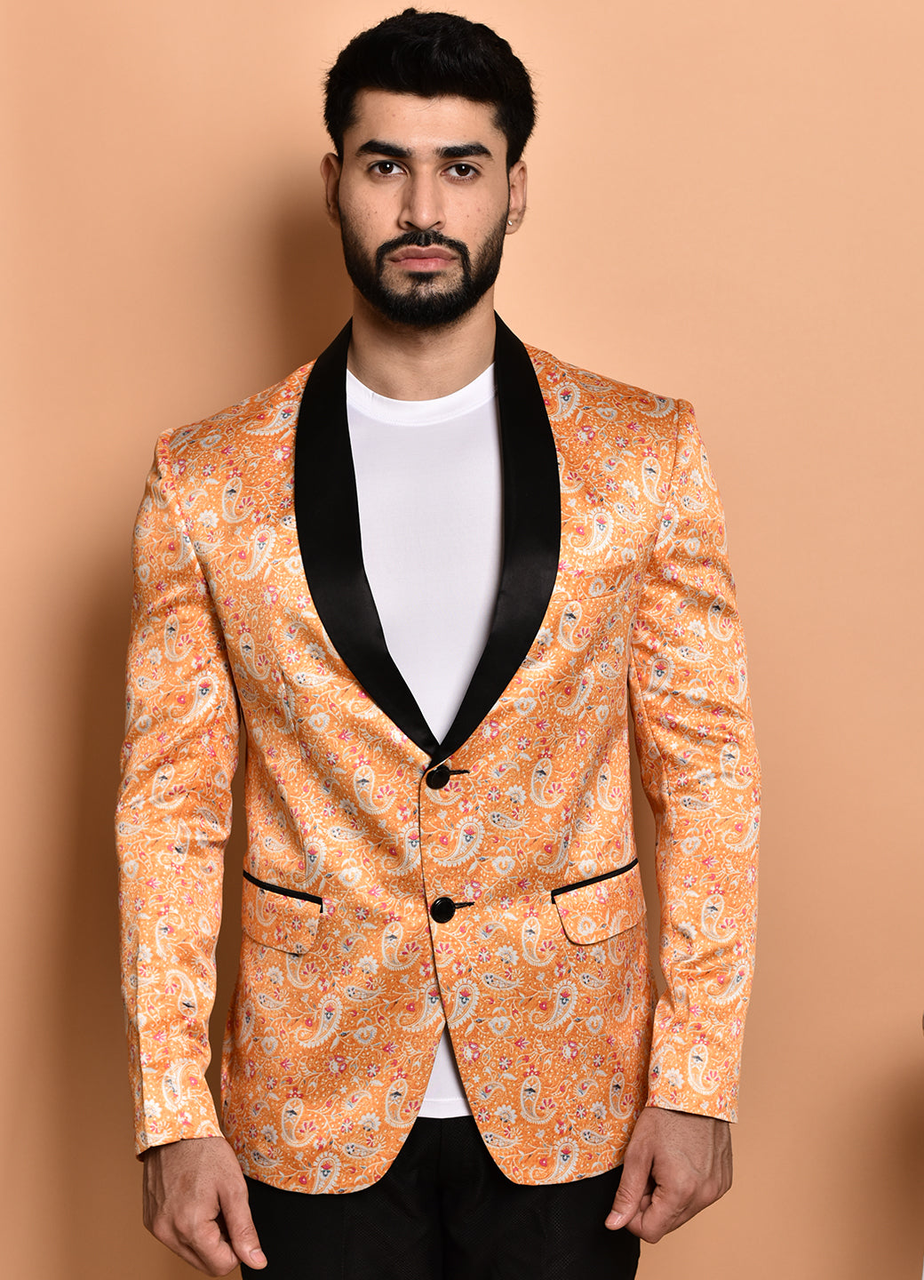 BOWLIFESTYLE Orange Multi Cotton Blend Printed Blazer