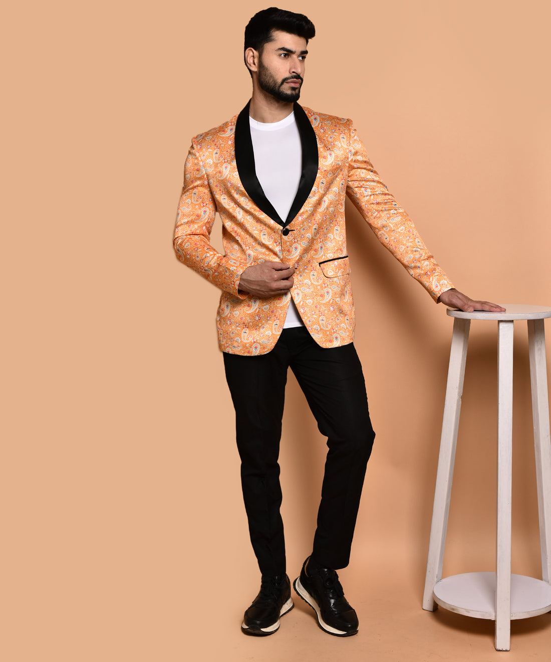 BOWLIFESTYLE Orange Multi Cotton Blend Printed Blazer