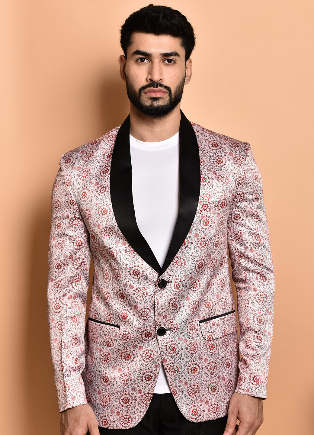 BOWLIFESTYLE Light Pink Multi Cotton Blend Printed Blazer