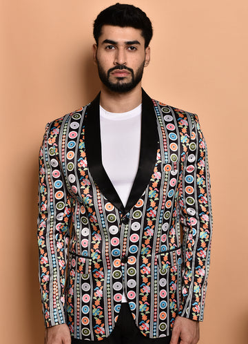 BOWLIFESTYLE Multi Cotton Blend Printed Blazer