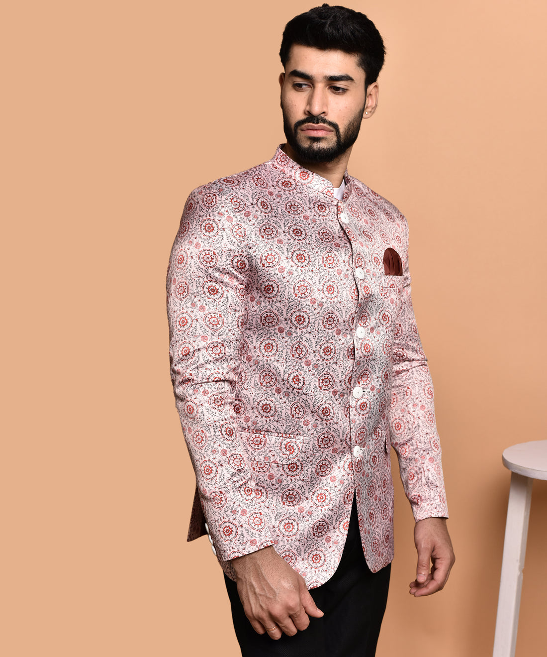 BOWLIFESTYLE Pink Multi Cotton Blend Printed Blazer