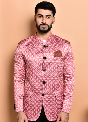 BOWLIFESTYLE Pink Multi Cotton Blend Printed Blazer