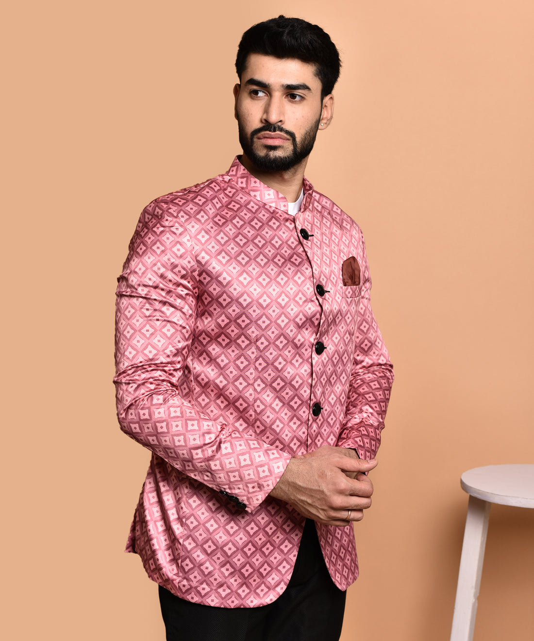 BOWLIFESTYLE Pink Multi Cotton Blend Printed Blazer