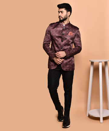 BOWLIFESTYLE Brown Multi Cotton Blend Printed Blazer