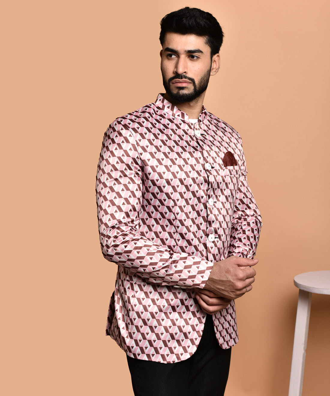 BOWLIFESTYLE Pink Multi Cotton Blend Printed Blazer