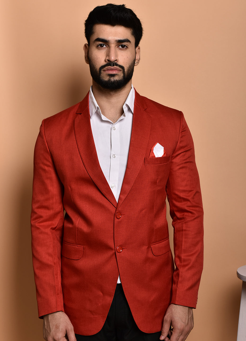 BOWLIFESTYLE Red Cotton Blend Solid Blazer