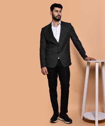 BOWLIFESTYLE Black Cotton Blend Solid Blazer