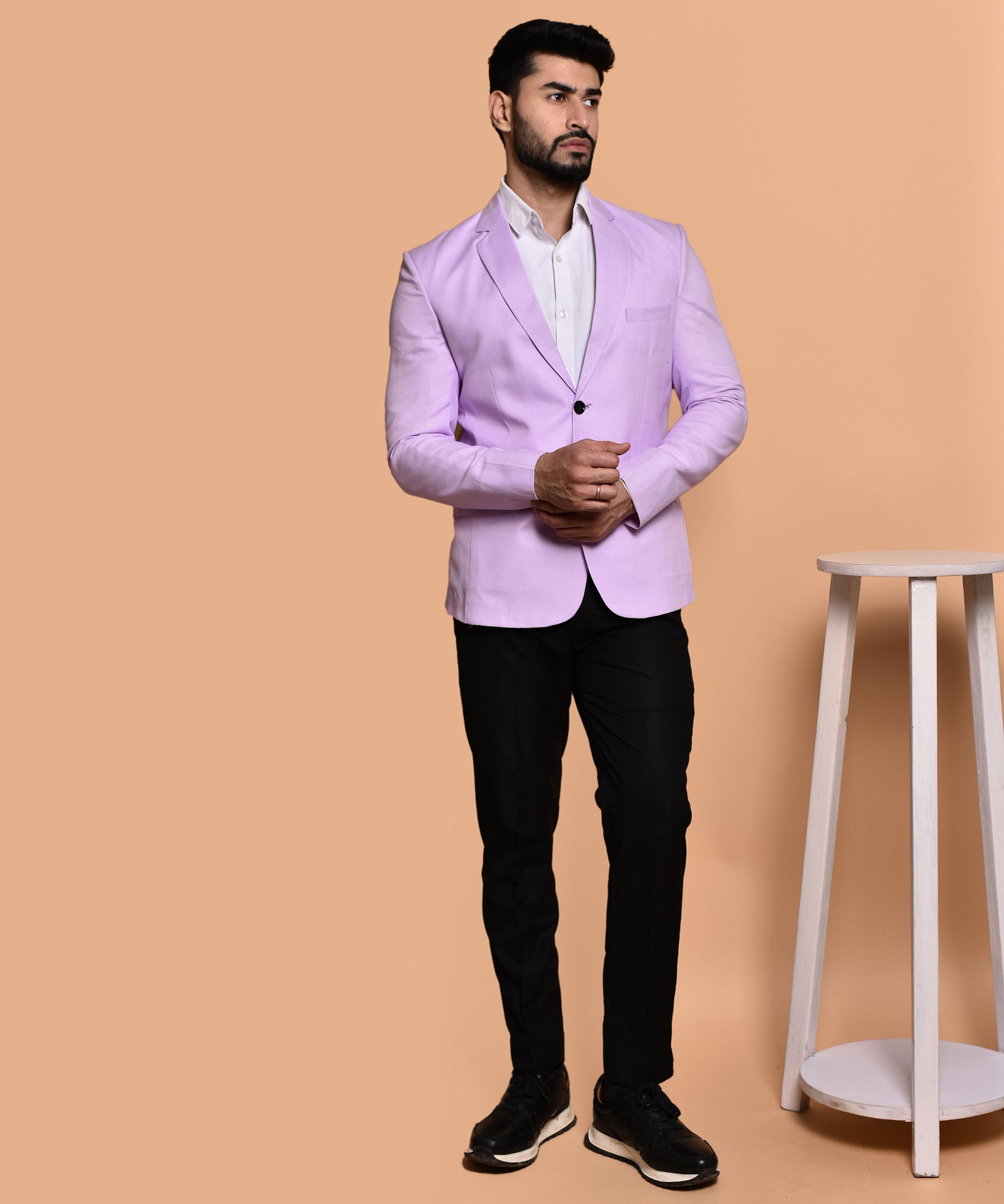 BOWLIFESTYLE Lavender Cotton Blend Solid Blazer