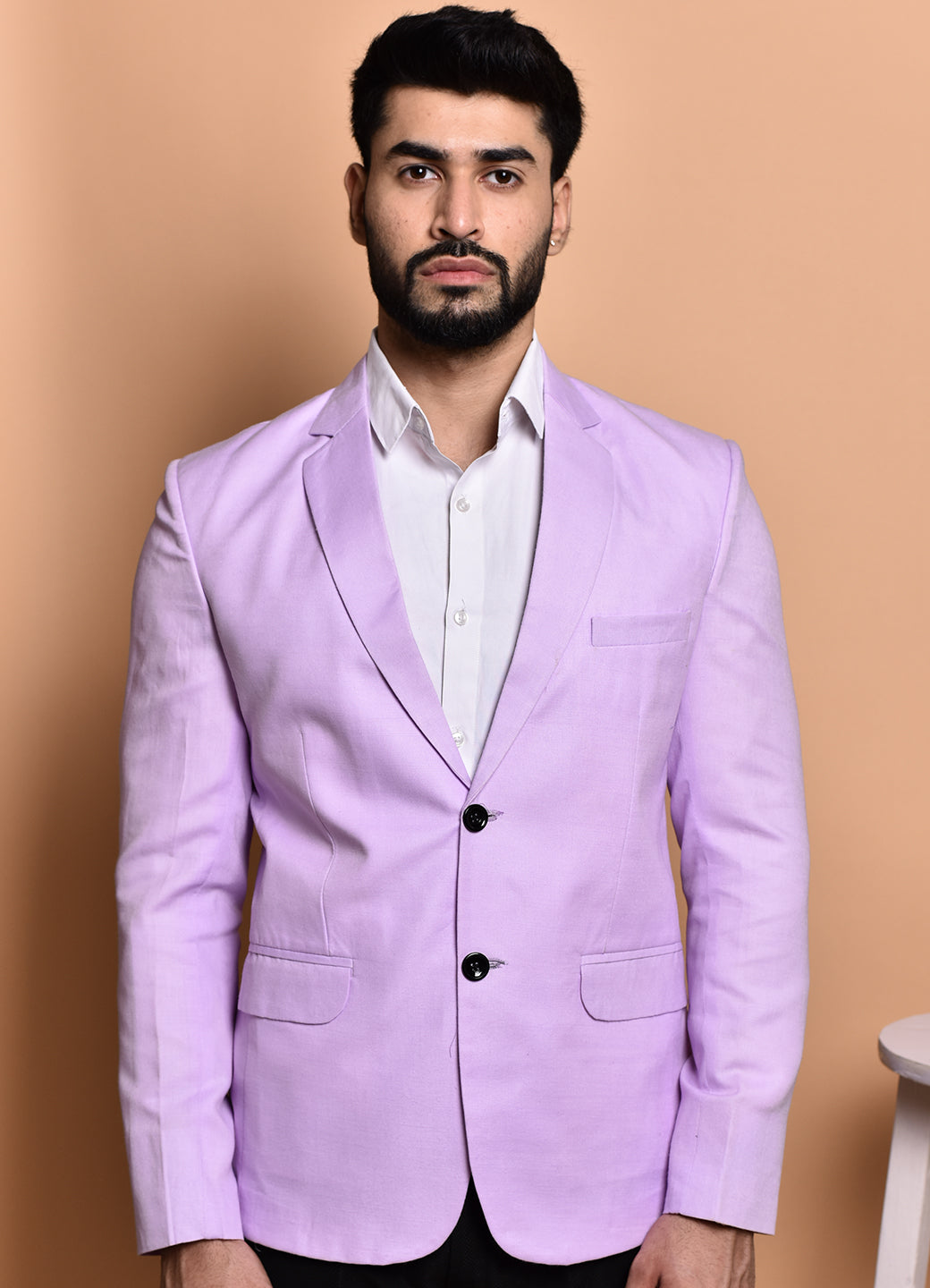 BOWLIFESTYLE Lavender Cotton Blend Solid Blazer