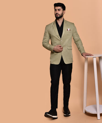 BOWLIFESTYLE Khaki Cotton Blend Solid Blazer