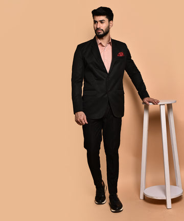 BOWLIFESTYLE Black Cotton Blend Solid Blazer