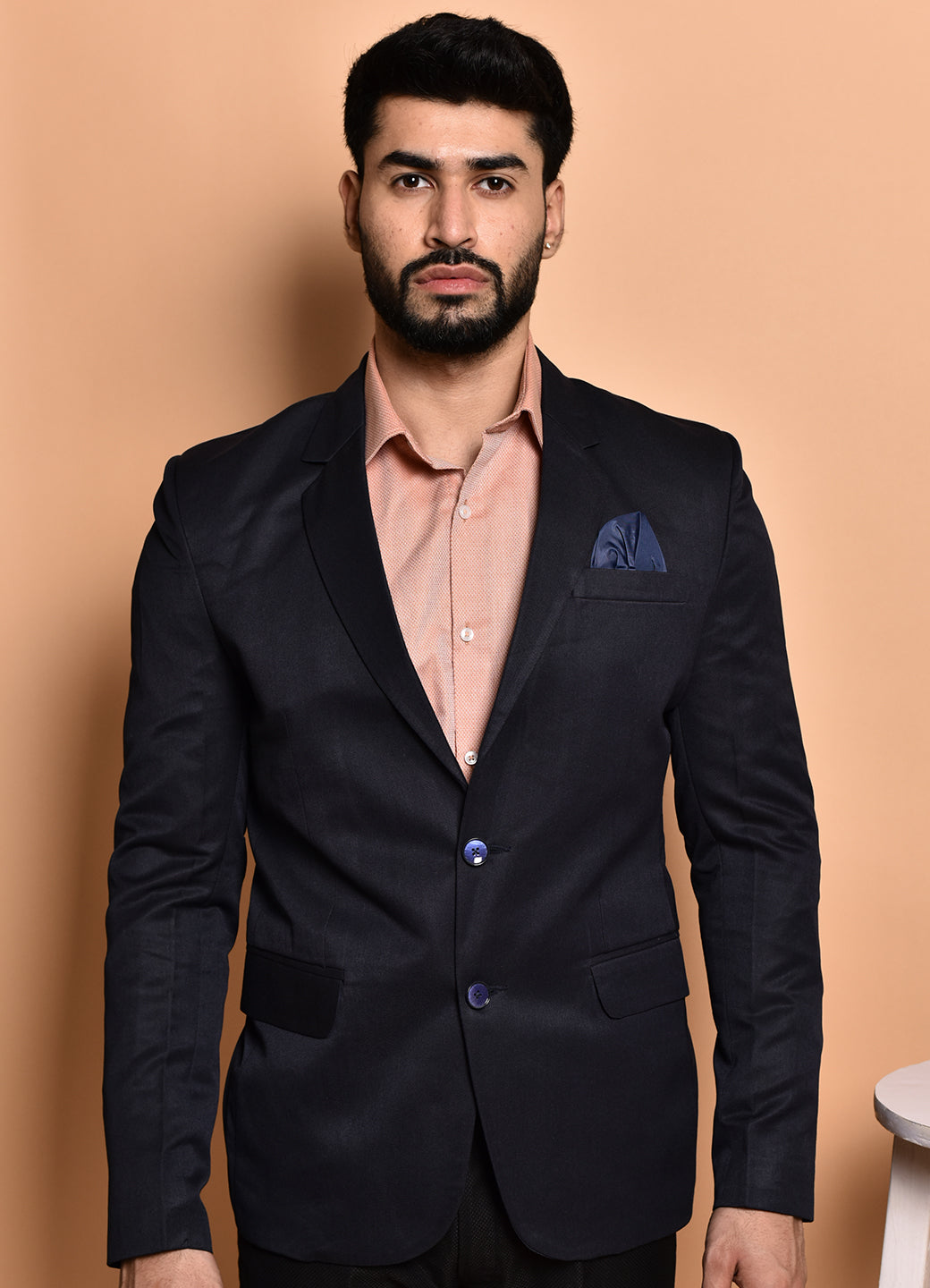 BOWLIFESTYLE Blue Cotton Blend Solid Blazer