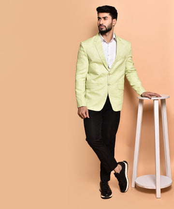 BOWLIFESTYLE Cream Cotton Blend Solid Blazer