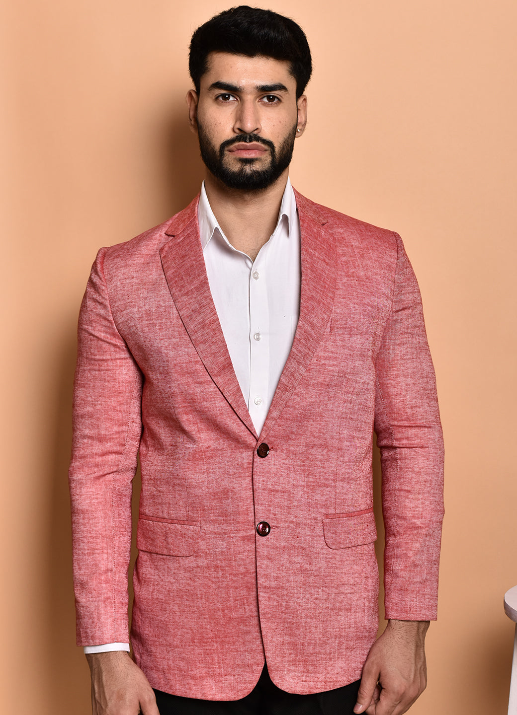 BOWLIFESTYLE Pink Cotton Blend Solid Blazer