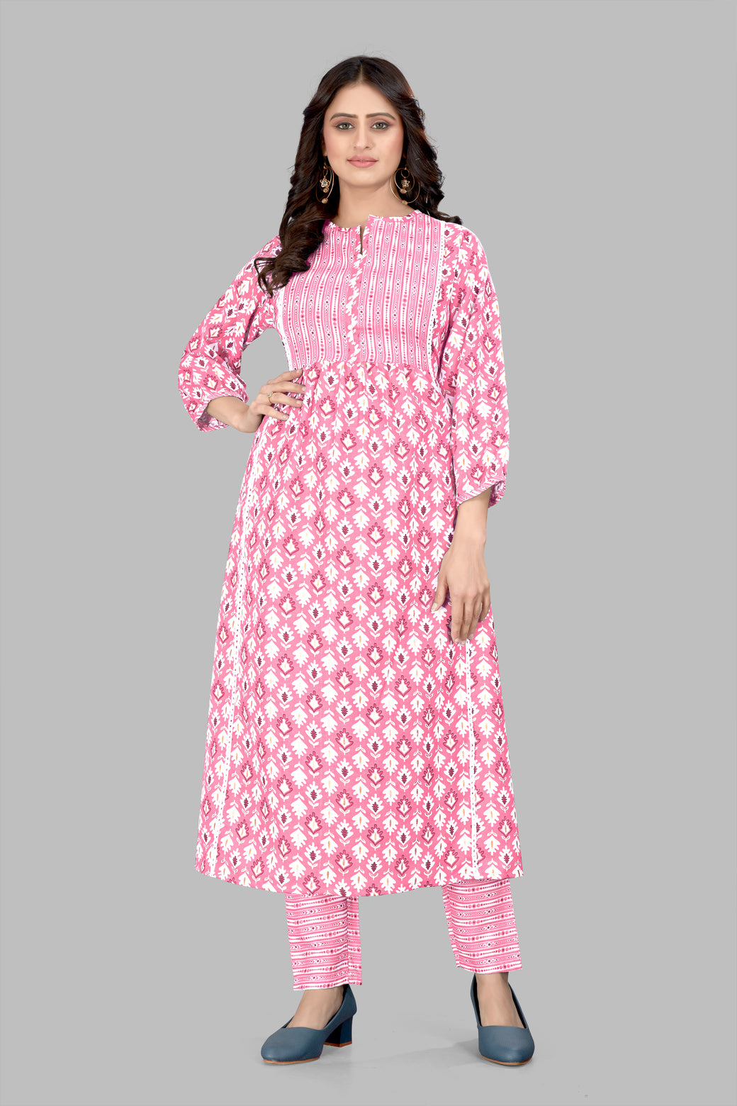 Pink Cotton Blend Printed Kurta Set for Women - SUNDARNAARI Stylish Ethnic Wear