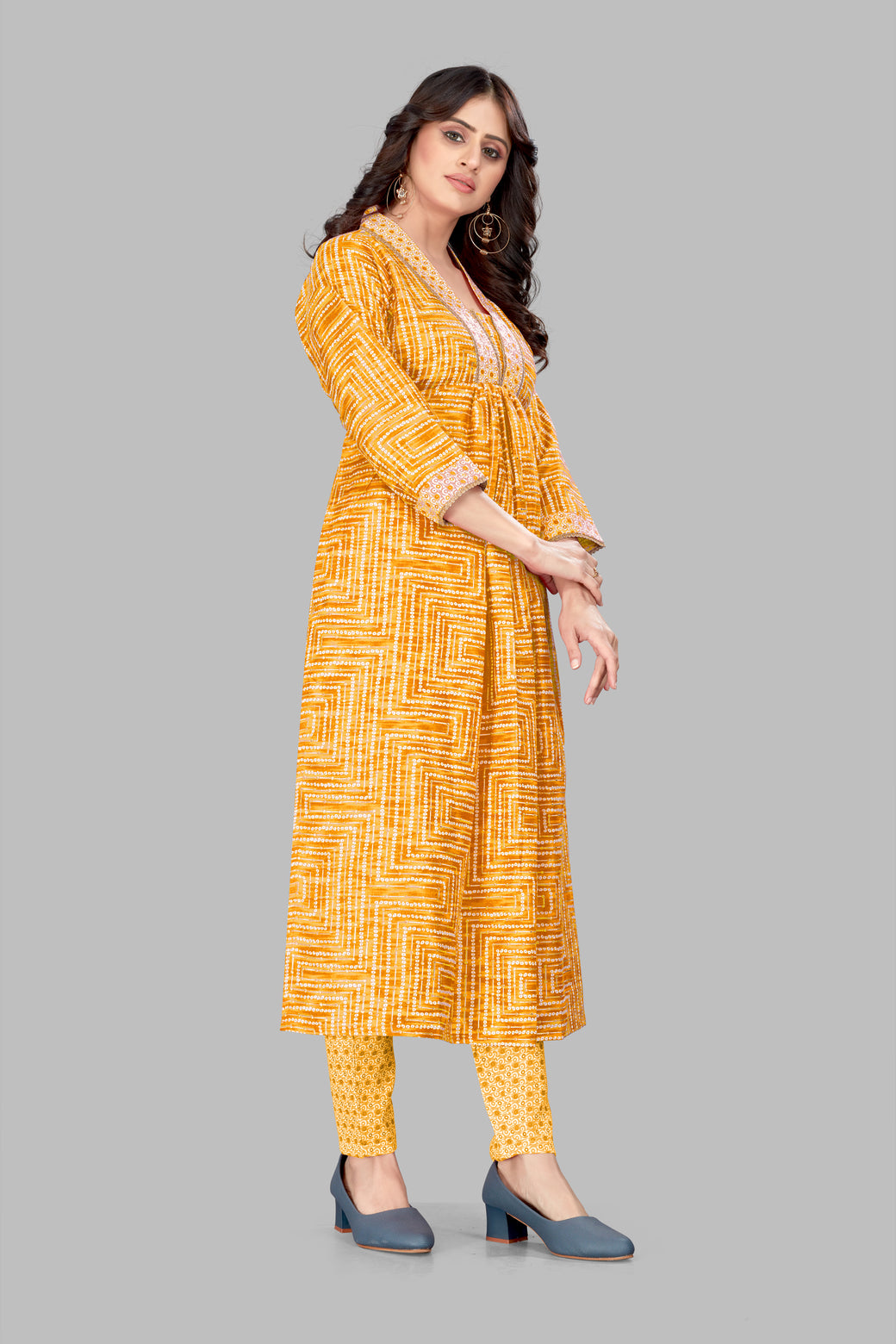 Gold Cotton Blend Printed Kurta Set for Women - SUNDARNAARI Premium Ethnic Wear