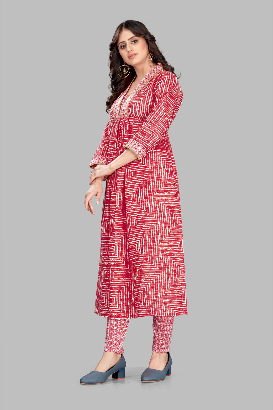 Red Cotton Blend Printed Kurta Set for Women - SUNDARNAARI Vibrant Ethnic Wear