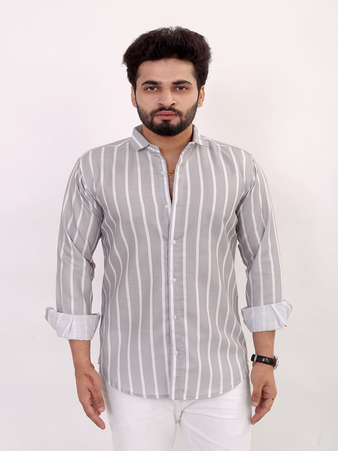 BOWLIFESTYLE Cotton Blend Regular Fit Striped 3/4th Sleeves Men's Casual Shirt