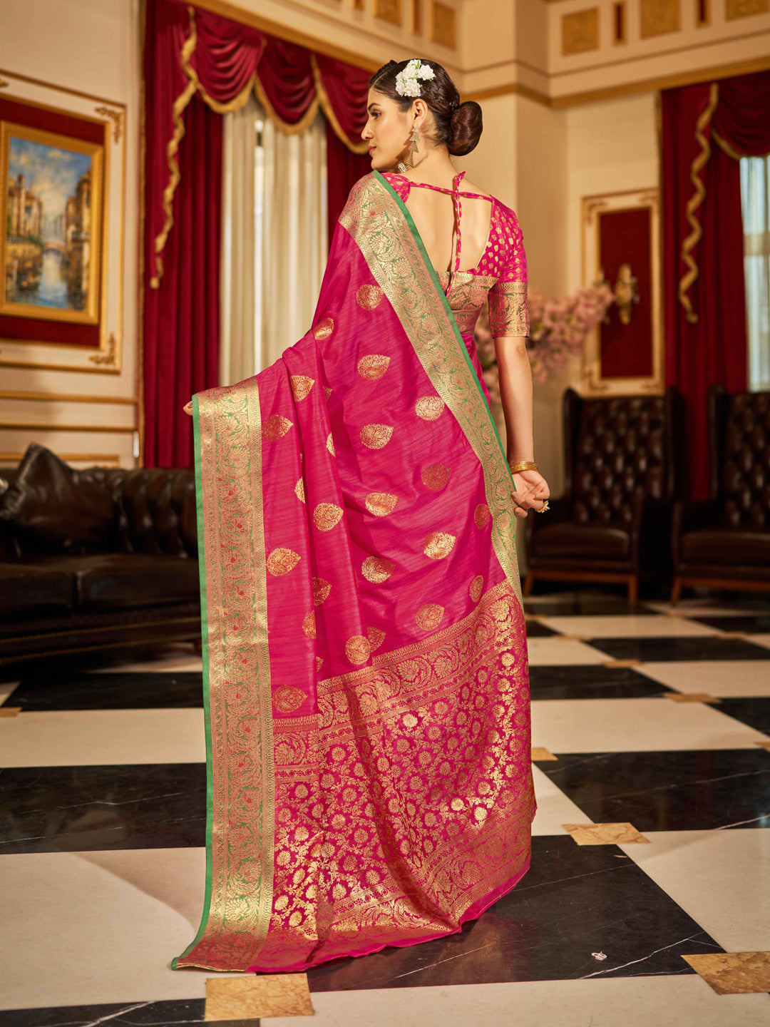 Swornof Women's cotton Silk and cotton Saree With Unstitched Boluse Piece - Pink