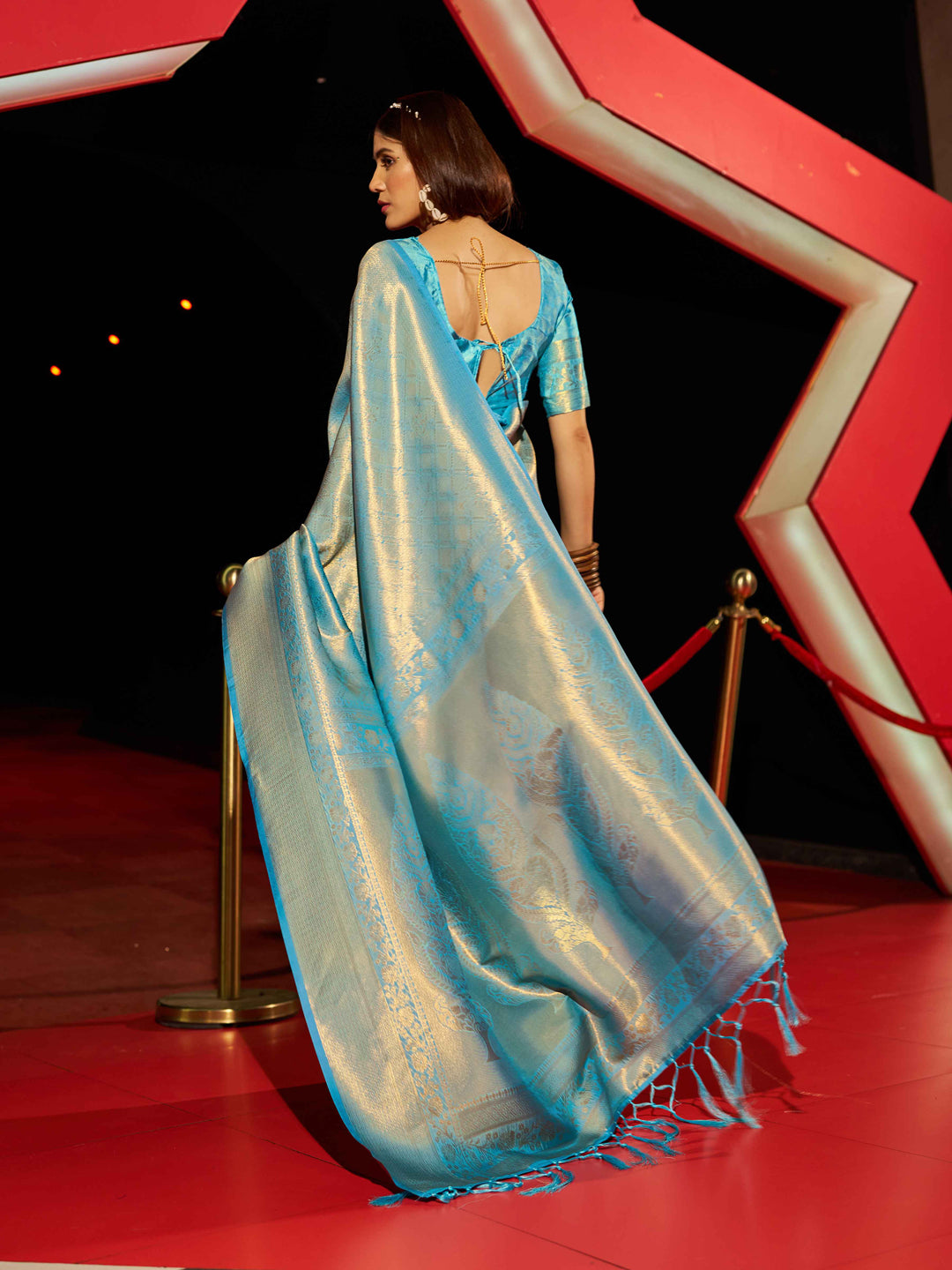 Swornof Womens Silk Saree With Blouse Piece - Sky Blue