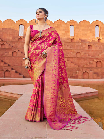 Swornof Womens Silk Saree With Blouse Piece - Purple