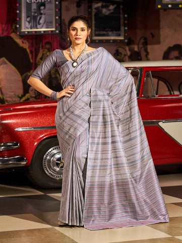 Swornof Cotton Silk and Patola Saree with blouse piece - Grey