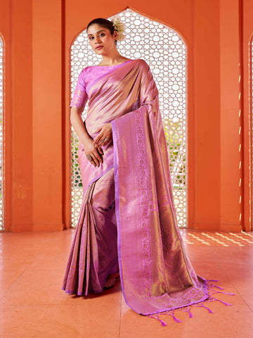 Swornof Womens Silk Saree With Blouse Piece - Pink