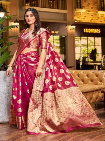 Swornof Womens Patola Organza Saree with blouse piece - Rani